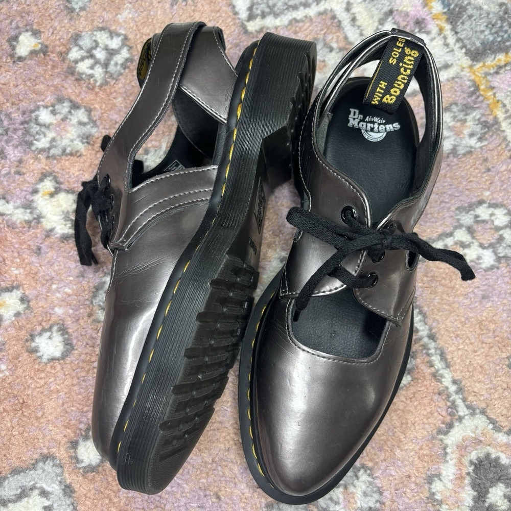 Dr Marten Genna Pewter Cut Out‎ Shoe Mary Jane Leather 3 Hole Silver Grunge Punk